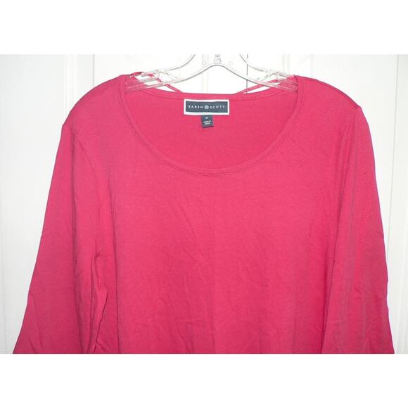 Karen Scott Scoop Neck 3/4 Sleeve Lattice Trim Top in Raspberry Wine Medium $37 - Picture 3 of 4